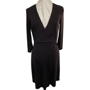 BCBG Black Jersey Knit Wrap Dress W/ 3/4 Sleeves & Adjustable Waist Size S